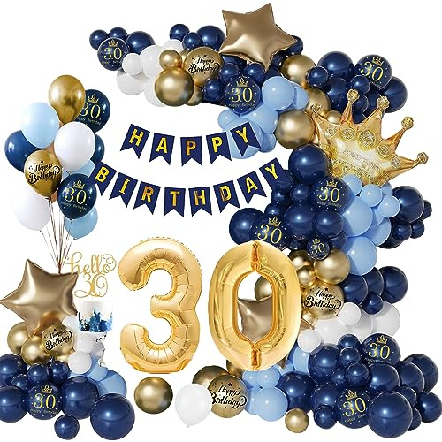 30 Ans Décorations Anniversaire en Bleu Marine Or, Arche Ballon Kit pour Femme Homme, Fête Decoration