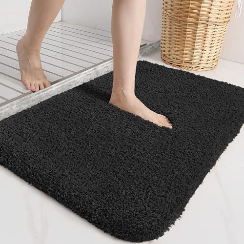 DEXI Badematte rutschfeste 60 x 110 cm, Badteppich Waschbar, Absorbierende weicher Badezimmerteppich, Mikrofaser Badvorleger für Dusche,Badewanne und Waschbecken, Schwarz