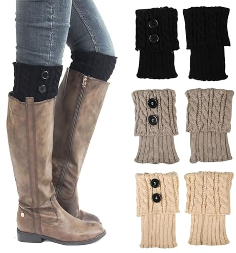 gotyou 3 Paar Stulpen Damen Winter Beinwärmer, Mädchen Stiefel Boot Abdeckung für Winterwärmer, Gestrickte Beinwärmer Warme, Stulpen Damen Gestrickte Beinwärmer, Winter Stricken Beinstulpen Kurze