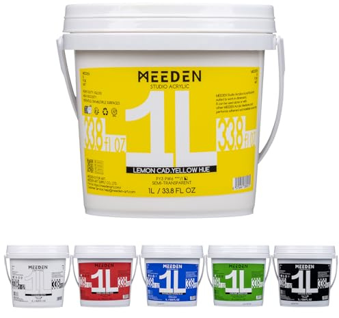 MEEDEN Studio Heavy Body Acrylfarbe, 6 Eimer 1L ungiftige & reichhaltige Acryl Farben Set für Künstler, Glänzende Pigment für Wand Leinwand Holz Steinhandwerk Malerei