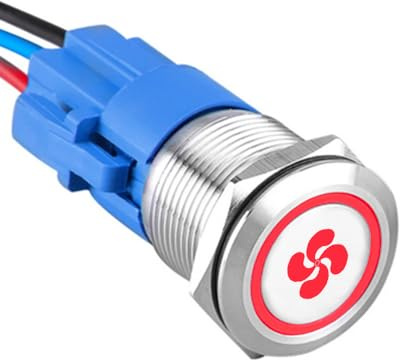ETOPARS Acier Inoxydable 19mm Interrupteur à Bouton Poussoir Etanche 12V 5A Interrupteur à Bascule de Voiture Métal Commutateur 5 Broches avec Prise Rouge Lumière Ventilateur