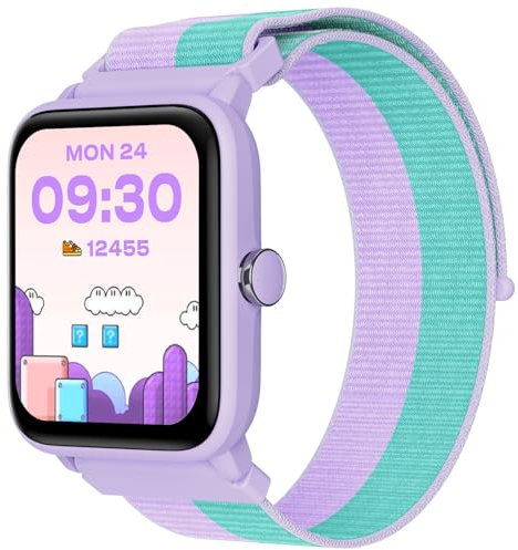 BIGGERFIVE Smartwatch Kinder, Fitness Tracker Uhr Digitale Fitnessuhr mit Schrittzähler, 24/7 Puls, 5ATM Wasserdicht, Schlaf-Monitor, Wecker, 1,5 HD-Touchscreen für Mädchen 3-14, Nylon
