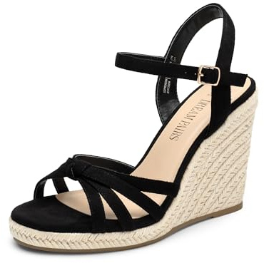 DREAM PAIRS Wedge Sandals for Women Dressy Summer, Platform Espadrille Strappy Casual Braided Heels Comfortable with Open Toe and Ankle Strap,Size 8.5,Black-Suede,SDPW2403W