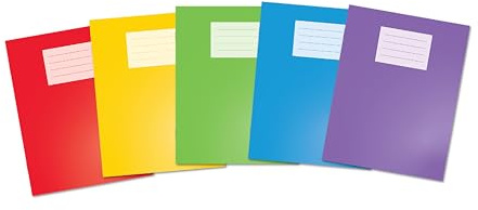 Oxford A5 Exercise Books, 80 Pages, Pack of 5, Assorted Colours, 8 mm Ruled and Margin, Premium (9 x 7)