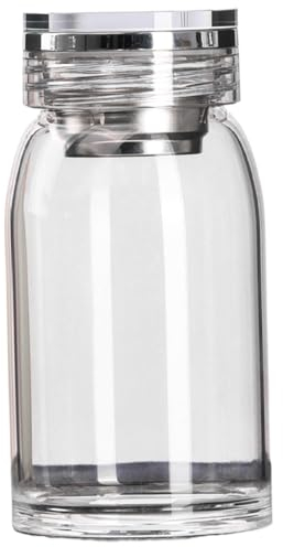 Bouteille d'eau en verre borosilicate, bouteille d'eau en verre transparente à la chaleur de 15 oz, bouteille d'infuseur de thé à la bouche large fuite avec manche pour boisson, jus, thé, large bouch