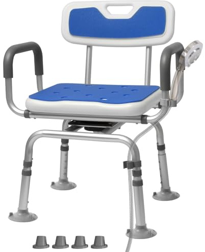 360° Swivel Shower Chair with Back and Arms,Rotating Swivel Bath Chair Handicap Shower Chair with Cold-Proof Pads, Support 180kg,Tools-Free Assemble,Swivel Shower Chair for Inside Shower 1