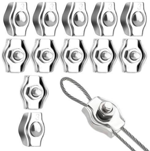 M3 Drahtseilklemme, 12 Stück Seilklemme, 304 Edelstahl Seilklemmen, Drahtklemme für 3mm Stahlseil Drahtseil Wäscheleinenspanner Markise Fixiert
