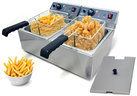Hakka Commercial Electric Deep Fryer 17L x 2 Dual Tank,Electric Deep Fryer with Baskets,Stainless Steel Restaurant Deep Fat Fryer for French Fries,Chicken,Fish & Chips