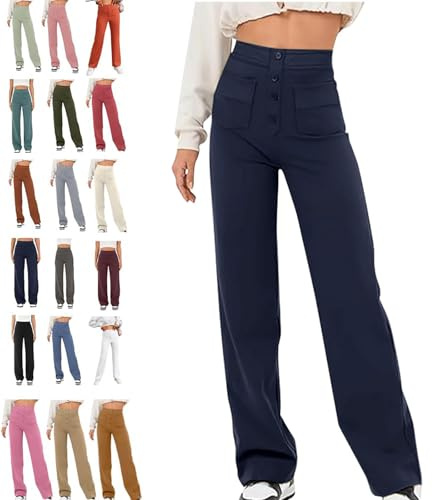 Avanise Pantalones elásticos de Cintura Alta Informales de Decalori Flexipants para Mujer, Pantalones Casuales elásticos de Cintura Alta, Pantalones de Pierna Recta (Azul Marino,XL)