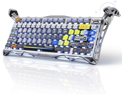 GravaStar Mercury K1 Pro mekaniskt speltangentbord trådlöst – silver | 75 % trådlöst speltangentbord med aluminiumhölje, tri-läge (2,4 G/BT/USB-C), hot swap, RGB, tri-läge, mekaniska tangentbord