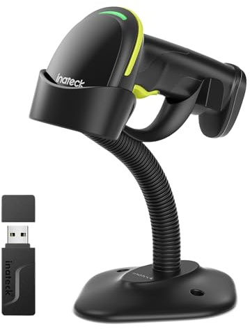 Inateck Escáner de Código de Barras 2D con Soporte Inteligente, Lector Codigo Barras Inalambrico, Barcode Scanner con App y SDK, Imager 2D con Batería de 2600mAh, BCST-35
