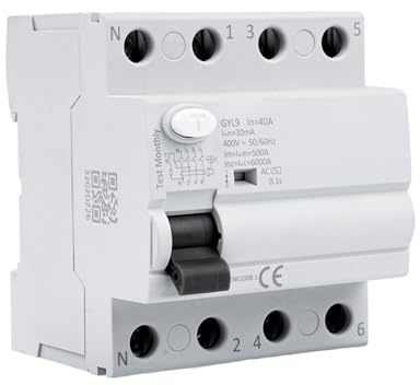 Jadeshay Interruptor Diferencial 40A 30mA RCCB Disyuntor Electromagnético Interruptor de Protección contra Fugas de Corriente con Sobrecargas y Cortocircuitos,4P 400V Disyuntor Diferencial Tipo AC