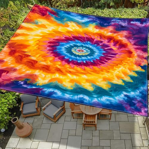 ENEN Sonnensegel Wasserdicht Quadrat Tie-dye Sonnensegel Balkon Sonnenschutz Schutz Windschutz Schattennetz Camping Reißfest Wetterfest für Garten Terrasse (Blau und Orange,2x2m)