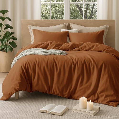 Sedefen Bettwäsche 220x240 cm Baumwolle Gebrannte Orange,Oeko-TEX zertifizierte Bettwäsche Set,Baumwollbettwäsche mit Reißverschluss und 2 Kissenbezug 80x80 cm