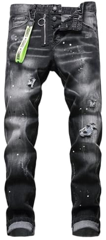 M&Catree Män Slim Revade denimbyxor slitna hip-pop skinny jeans y2k streetwear
