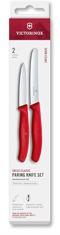 Victorinox Swiss Classic paring Knife Set, 2-Piece, Straight Blade and Serrated Edge, Stainless Steel, Swiss Made, Red