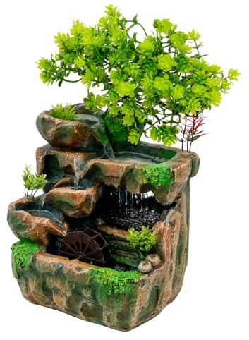 Beaudreaul Fuente de mesa 220V con cascada LED iluminada, fuente decorativa para interiores, jardín, plantas, para salas de estar, oficinas, estudios, etc