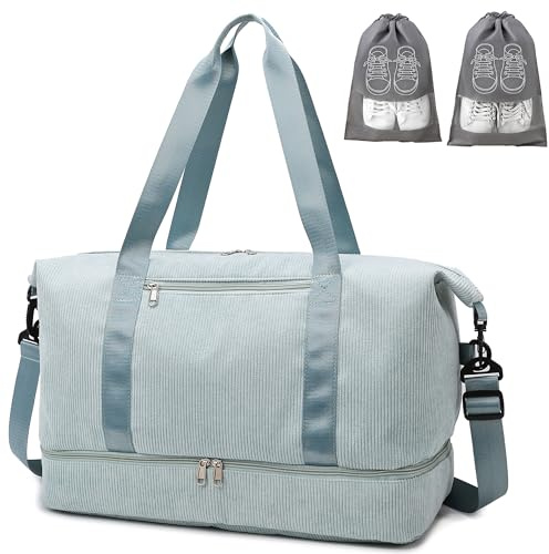 IBALULU sportväska reseväska dam, 35 l Weekender Travel Duffle Bag med 2 skopåsar, skofack och våtfack, manchester strandväska träningsväska handbagage väska för gym, resor, semester, Grön