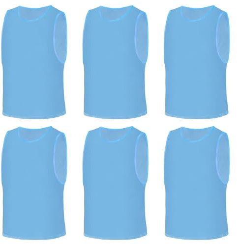 AUYAO 6Pcs Adult Kid Team Training Vest Breathable Mesh Scrimmage Sleeveless Training Pinnies Training Bibs Quick-Dry Sport Bibs Sports Practice Vests for Soccer Basketball Practice(Light Blue)