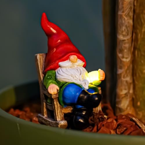 Solar Garden Gnome Outdoor Statue with Solar Light - LED Lit Lawn Gnome, Perfect for Patio & Yard Outdoor Decor, Unique Housewarming or Mum Gift, Weatherproof Lawn Ornament