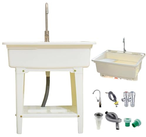 Lavandino in plastica con lavabo, ideale per lavanderia, garage e giardino