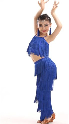 Generico Set 2 Pezzi Abito Latino Bambina con Frange, Top Canotta con Nappe e Pantaloni da Danza Moderna, Costume da Ballo Latino per Bambine, Abito Latino Americano Bambina Perfetto per Prove