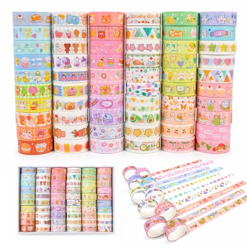 Lot de 60 Rouleaux de Ruban Washi Coloré, Ruban Adhésif Décoratif 1.5cm x 2m pour Journaling, Scrapbooking, Bricolage DIY et Planificateur