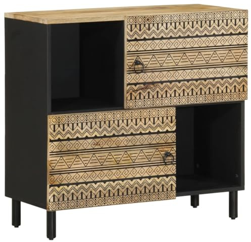 Mangloder Skänk av grovt mangoträ och järn, 80 x 33,5 x 75 cm, TV-bräda lågbord med 2 dörrar, förvaringsutrymme för vardagsrum, hemmabio och spel