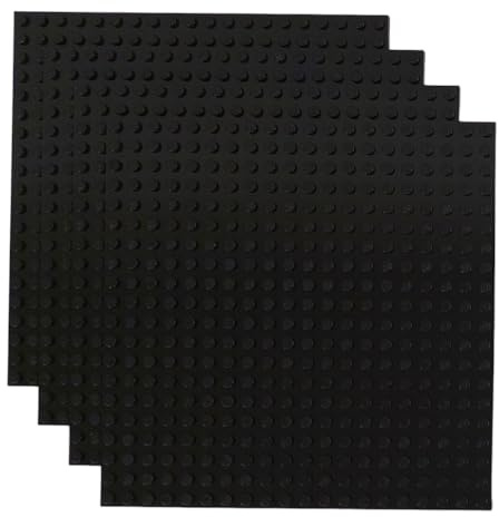 Q-Bricks Classic Bauplatten | 20x20 Noppenanzahl | 16 * 16 cm | Kompatibel mit Meisten Marken | 4 STK. im Set | Farbe: Verkehrsschwarz