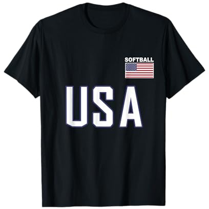 USA Flag Softball T-Shirt Pocket Team Jersey Gift Top Tee T-Shirt
