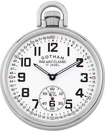 Gotham Men's Stainless Steel Mechanical Hand Wind Railroad Style Pocket Watch # GWC14108S
