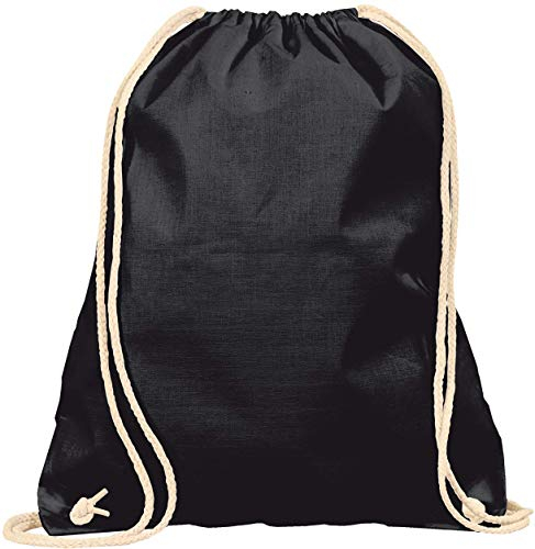Baumwoll Turnbeutel 1 Stück 38 x 42 cm Sportbeutel - Rucksack Stofftasche Bag, Beutel, Baumwollbeutel, Jutebeutel OEKO-TEX® geprüft Stoffbeutel Damen & Herren, Kinder Gym Sack zum bemalen in Schwarz