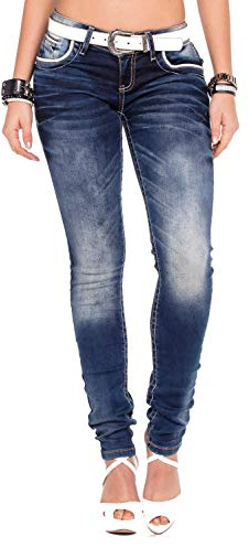 Cipo & Baxx Dam jeans byxor slim fit dekorativa sömmar casual denim Stonewashed pants WD256 5