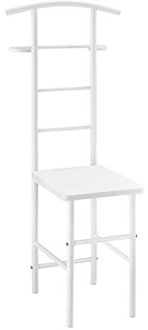 [en.casa] Herrendiener Anaheim Stummer Diener mit Kleiderbügel und Hosenhalter Stuhl Kleiderständer mit Sitzfläche 107 x 45 x 45 cm Metallgestell Weiß