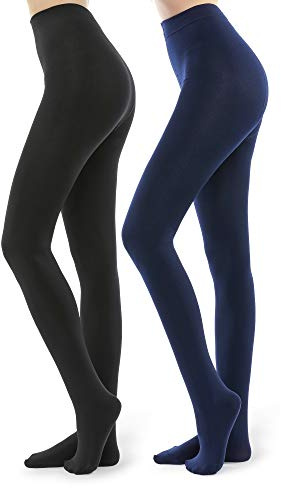 WAKUNA 2 pares de medias con forro polar para mujer, 100D, opacas, cálidas, de invierno