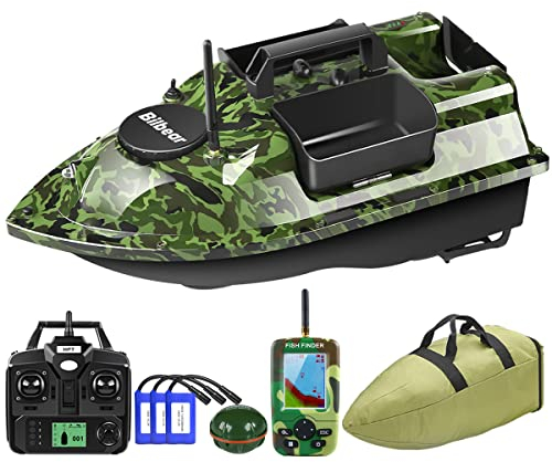 GPS Köderboot Futterboot mit GPS Angelköderboot Futterboot mit Echolot und GPS Karpfenfischen Fischfind Boot Fischfinder mit Sonarsensor,Ersatzbatterien,Handtasche (Camo Boot)