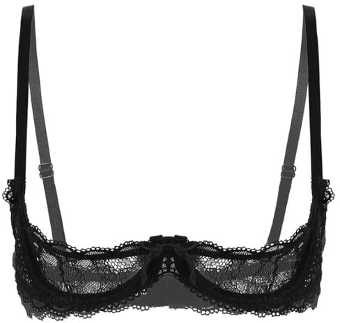 Yhong Women Sexy Floral Lace 1/4 Cup Lingerie Bra Top Underwear See Through Underwire Bralette Black XXL