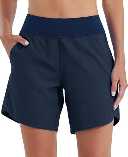 Willit 17,78 cm badbrädshorts snabbtorkande strandbadshorts UPF 50+ hög midja innerfickor, Marinblått Xsp, 72