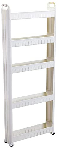 10 Cm Smal Rullande Förvaringsvagn, Smal Mobil Skafferivagn For Kök Med Hjul, Utskjutbar Smal Rullvagn Enkel Montering For Trånga Utrymmen, Vit (Color : 5-layer)