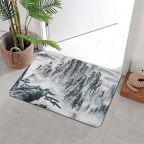 Badteppich rutschfeste,Chinesische Landschaftsmalerei Malerei Chinesische Blüte Pflaume Blume Tinte Japanische L,Wasserabsorbierend Badematte maschinenwaschbar Badvorleger für Dusche,Badewanne,40x60cm