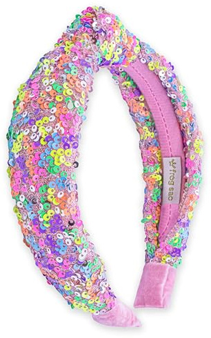 FROG SAC Knotted Headbands for Girls - Rainbow Sequin Knot Head Bands for Kids, Sparkly Toddler Headband, Sparkle Beaded Hair Band Accessories, Easter Basket Fillers Stocking Stuffers