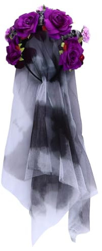 FRCOLOR Diadema de calavera mexicana con flores, velo gótico, para Halloween, color lila