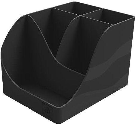 Exacompta - Réf. 69514D - 1 Pot à crayons Pen Wave NeoDeco noir - avec 5 compartiments - 4 compartiments hauts pour les grands ustensiles et 1 compartiment bas pour les petits ustensiles