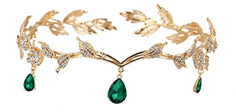 Tiara de Cristal de Boda Tiara de Corona del Verde Rhinestone de Tiara Hermosa de Boda de Moda Tiara Nupcial de Princesa Tiara de Cristal de Mujeres（Dorado）
