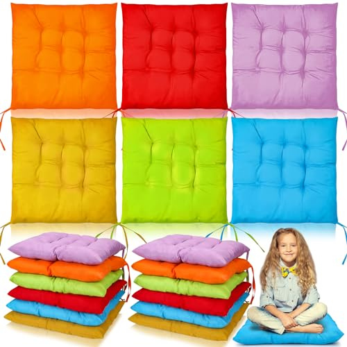 Beeveer 12 Pcs Meditation Floor Cushion Pillows Bulk, 15.7 Inch School Flexible Floor Pillow Cushions for Classroom Sitting Indoor Outdoor Living Room Yoga, 6 Colors