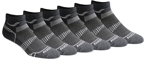 Saucony Men's Standard RunDry Mesh Ventilating Comfort Fit Performance Quarter Socks (6, 12 Pairs) Charcoal (6 Pairs) Large