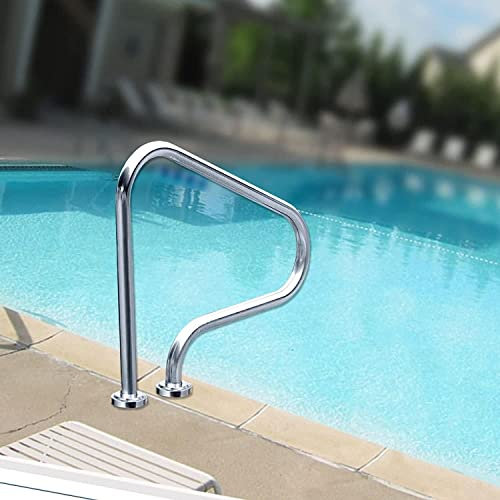 handrail Grab Rails,Swimming Pool Safety Hand Rail Swimming Pool Handrail,Non-Slip Pools Hand Rail Safety Stairs Railing Entry Aid Grab Handle,with Flanged Base Plate and Screws-Complete Kit