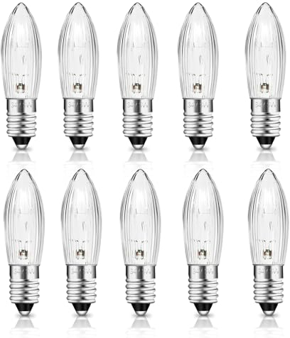 SCNNC Light Bulbs E10 34V 3W, Candle Arch Bridge Replacement Warm White 2700K, Tapered MES Spare Christmas Bulb for Bridge Arch Fairy Lights Candlestick, Pack of 10