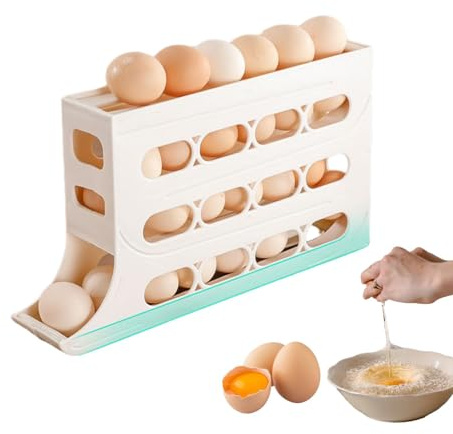 Generic Huevera Para Nevera, Caja De Almacenamiento De Huevos, Bandeja Para Huevos Con Ruedas Automáticas De 4 Niveles, Dispensador De Huevos, Organizador Deslizante Para Huevos, MKS200KB5KQVPB78ZKX