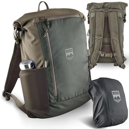 RUVO® Premium Rucksack I Rolltop Rucksack 26 Liter bis 34 Liter Stauraum, wasserfest & robuster Verarbeitung I Tagesrucksäcke für Arbeit, Reisen & Freizeit